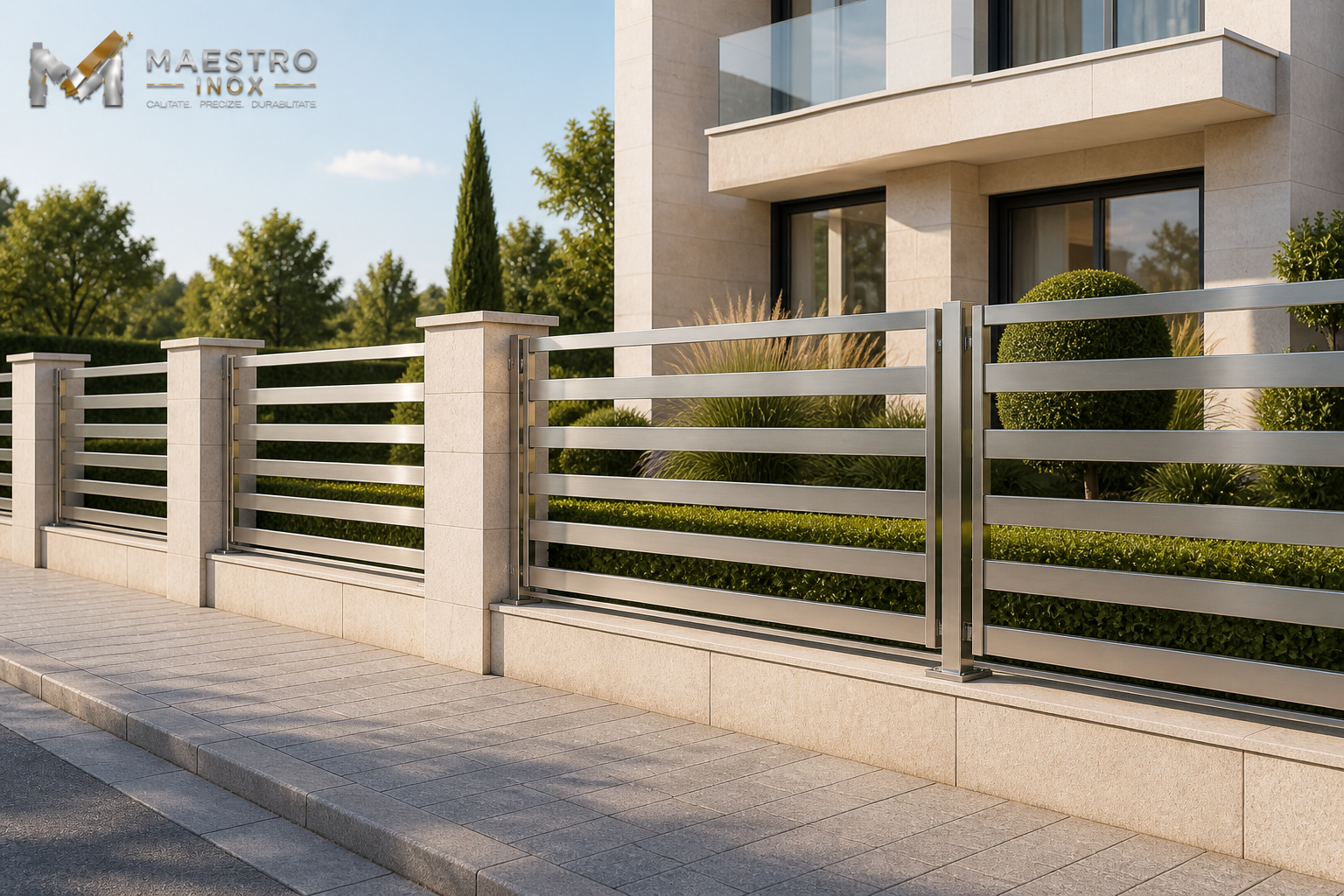 Gard din inox cu lamele orizontale – design minimalist
